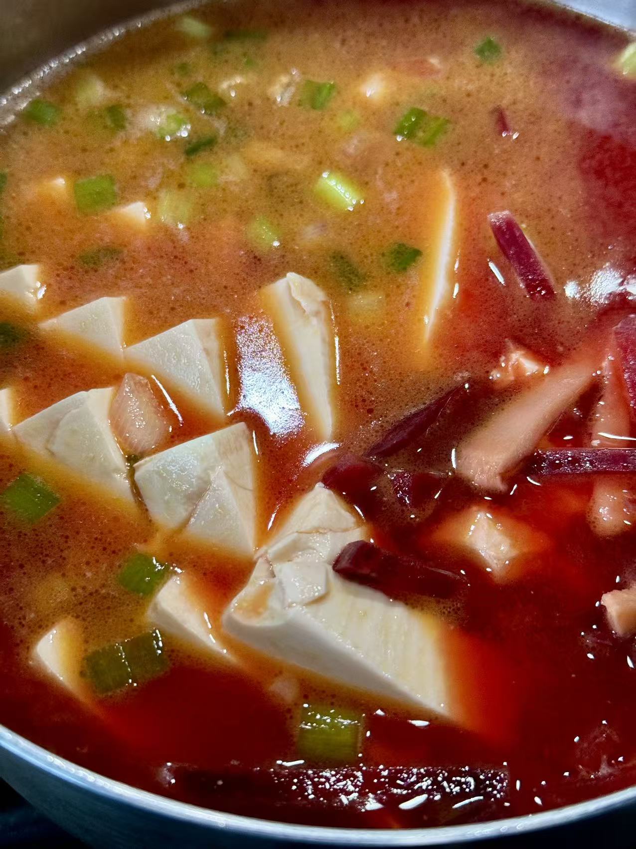 Beet and tofu soup